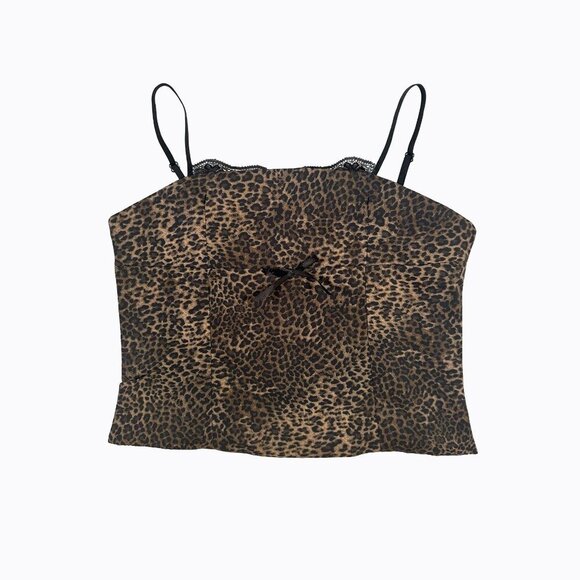 Leopard Print Cami Crop Top Sz S Corset-Style Black Brown Y2K Mobwife Whimsigoth - Picture 1 of 8